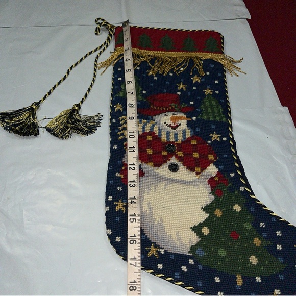 Imperial Elegance WOOL STOCKING 1991 Needlepoint Snowman Xmas Trees 60228 12x20” - Picture 5 of 13